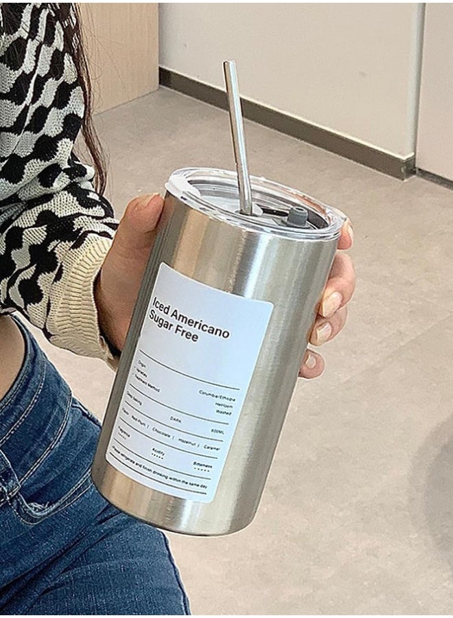 Crazy Boss 600ml Stainless Steel Insulated Tumbler with Straw Double Wall Vacuum Coffee Cup - Image 4