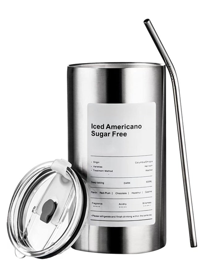 Crazy Boss 600ml Stainless Steel Insulated Tumbler with Straw Double Wall Vacuum Coffee Cup - Image 1