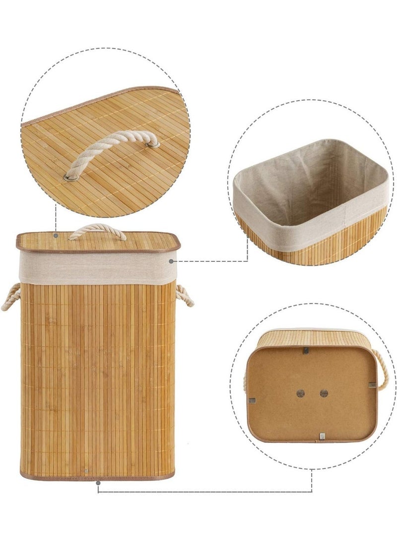 Bamboo Laundry Hamper with Lid & Removable Liner & Rope Handles Dirty Clothes Storage Basket Organizer for Laundry Room and Bedroom - Image 5
