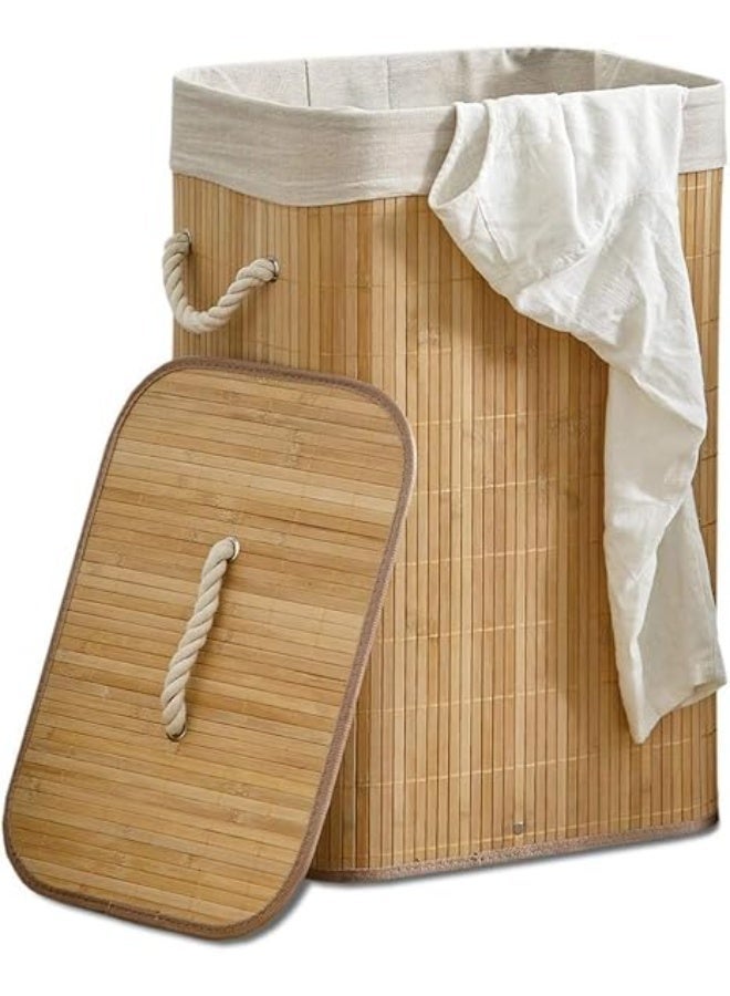 Bamboo Laundry Hamper with Lid & Removable Liner & Rope Handles Dirty Clothes Storage Basket Organizer for Laundry Room and Bedroom - Image 1
