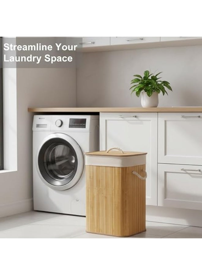 Bamboo Laundry Hamper with Lid & Removable Liner & Rope Handles Dirty Clothes Storage Basket Organizer for Laundry Room and Bedroom - Image 5