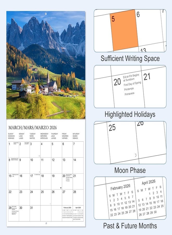 تقويم 2026 - تقويم حائط من يناير 2026 إلى يونيو 2027، بثلاث لغات (الإنجليزية والفرنسية والإسبانية)، تقويم 2026 مع علامات العطلات، ورق فاخر للتنظيم، 12 بوصة × 12 بوصة، الحديقة الوطنية - أ - Image 4