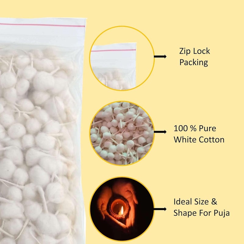 CREYENTES DS Pure Cotton WicksDiya BattiPhool batti for Puja Natural White Homemade Small Pack of 250 - Image 3