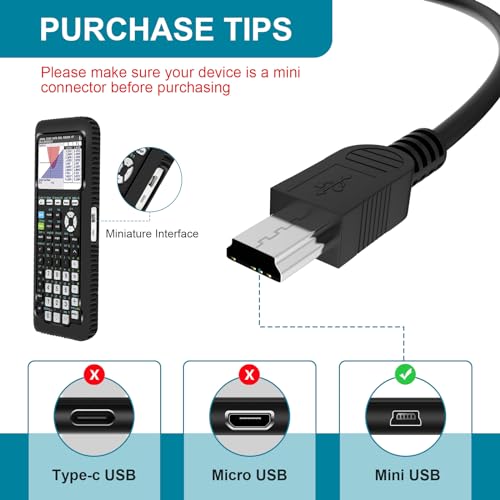 Sqrmekoko USB Charging Data Cable for TI-84 Plus, TI-84 Plus CE, TI 89 Titanium, TI Nspire CX/TI Nspire CX CAS Graphing Calculators - Image 2
