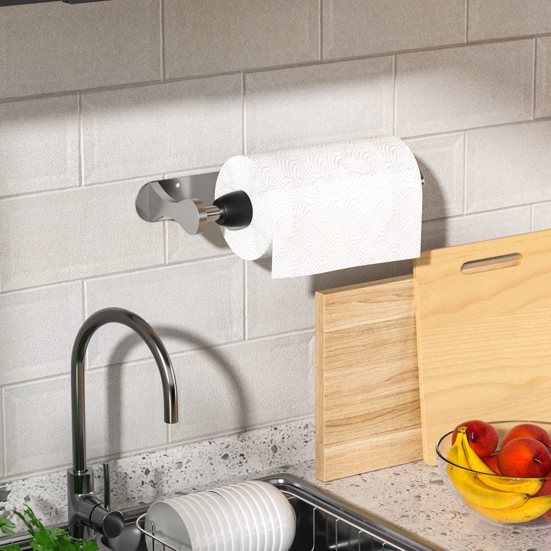 Swaitee Paper Towel Holder Under Cabinet, One-Handed Tear, Wall Mount, Adhesive, Stainless Steel, Silver, Paper Roll Holder with Ratchet Mechanism for Kitchen Bathroom Farmhouse Essentials Decor Accessories - Image 4