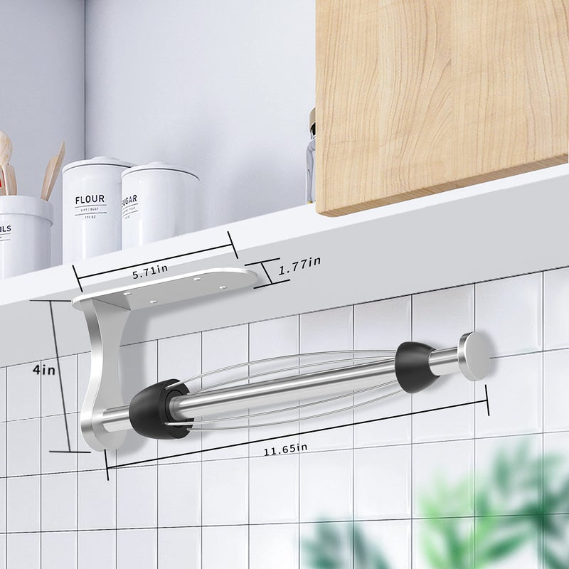 Swaitee Paper Towel Holder Under Cabinet, One-Handed Tear, Wall Mount, Adhesive, Stainless Steel, Silver, Paper Roll Holder with Ratchet Mechanism for Kitchen Bathroom Farmhouse Essentials Decor Accessories - Image 5