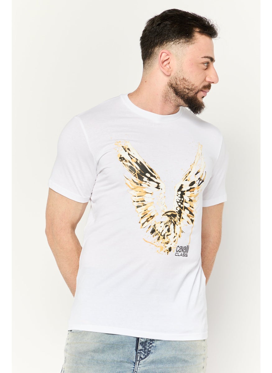 Cavalli Class Men Crew Neck Short Sleeve Graphic Print T Shirt, White  - Image 1