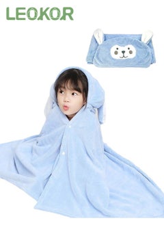 LEOKOR Kids Bath Towel for 1-12 Years Hooded Ultra Soft Towel Highly Absorbent Bathrobe Children's Cloak Bath Towel Pure Cotton Bathrobe with Hood Wear Cloak 90*150cm, Blue  - Image 1