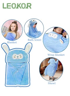 LEOKOR Kids Bath Towel for 1-12 Years Hooded Ultra Soft Towel Highly Absorbent Bathrobe Children's Cloak Bath Towel Pure Cotton Bathrobe with Hood Wear Cloak 90*150cm, Blue  - Image 5
