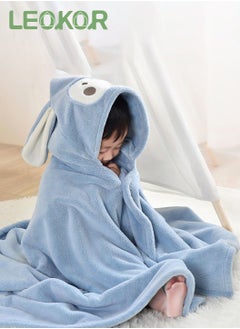 LEOKOR Kids Bath Towel for 1-12 Years Hooded Ultra Soft Towel Highly Absorbent Bathrobe Children's Cloak Bath Towel Pure Cotton Bathrobe with Hood Wear Cloak 90*150cm, Blue  - Image 2
