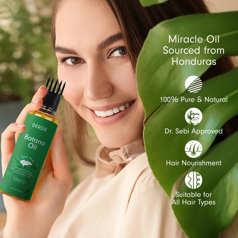 Dersie Batana Oil with Massager Applicator: Organic Batana Oil from Honduras - 100% Pure & Natural (4 fl oz) - Image 4