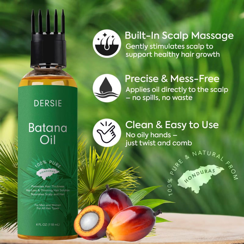 Dersie Batana Oil with Massager Applicator: Organic Batana Oil from Honduras - 100% Pure & Natural (4 fl oz) - Image 3