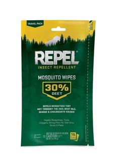 repel Repel Insect Repellent Mosquito Wipes, Repels Mosquitoes, Ticks, Gnats and Other Listed Pests, 30% DEET (15 Wipes) Travel Sized  - Image 1