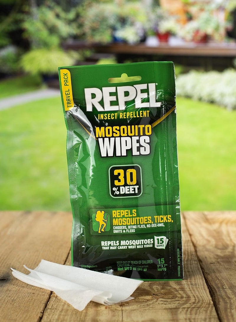 repel Repel Insect Repellent Mosquito Wipes, Repels Mosquitoes, Ticks, Gnats and Other Listed Pests, 30% DEET (15 Wipes) Travel Sized  - Image 3