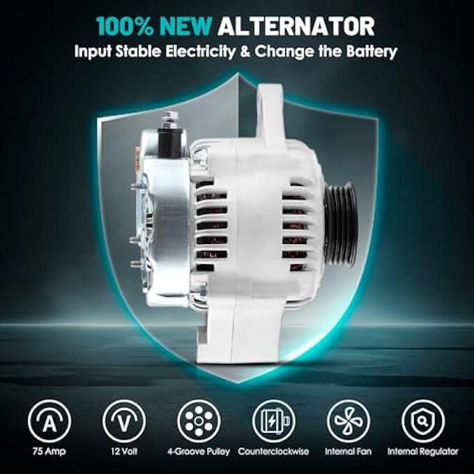 Farrme 13649 Car Alternators 75 Amp, 4-Groove Pulley Fit for Honda Civic 1996-2000, Civic del Sol 1996-1997 L4 1.6L Automotive Replacement Alternators 005TA0992, A005TA0991ZC, 31100P2EA01, 31100P2EA02 - Image 3
