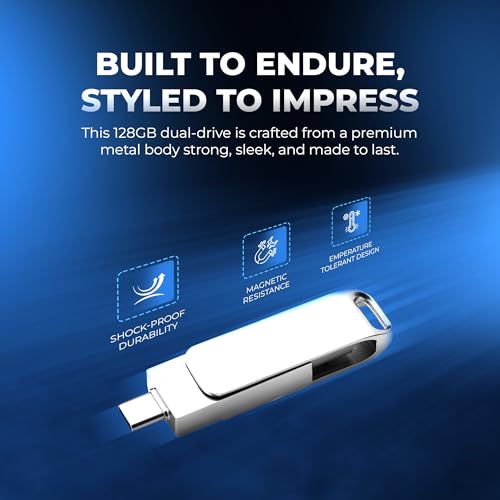 Digitek (DDUD 128G V3.0) Metal Body 128GB Storage 3.0V Dual Drive Flash Drive, USB-A & Type-C, Pen Drive, Magnetic, X-Ray & Temperature Resistant, Use with Smartphones, Tablets, Macs & USB-A Computers - Image 4