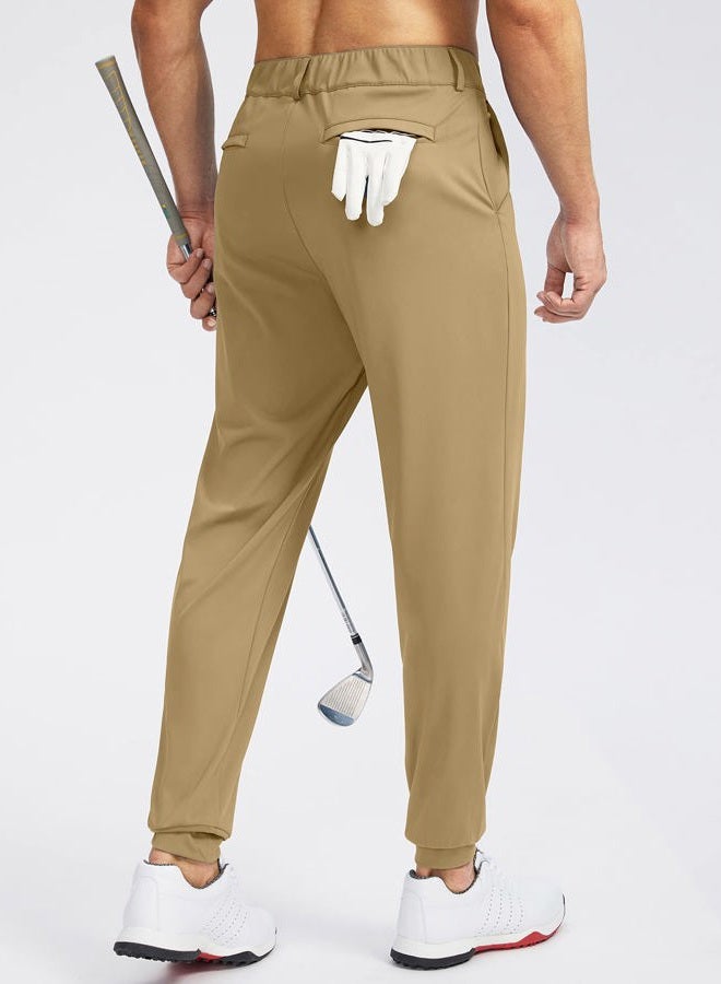 Soothfeel Men's Golf Joggers Pants with 5 Pockets Slim Fit Stretch Sweatpants Running Travel Dress Work Pants for Men, Dark Khaki, L - Image 4