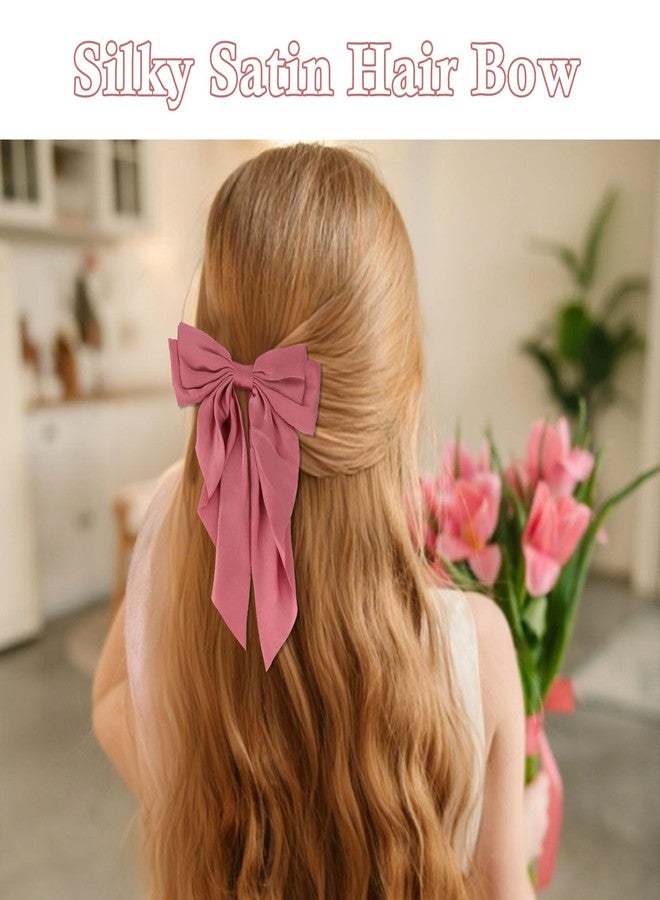 AMCAMI 8PCS Large Hair Bow Clips,Silky Satin Hair Bow Barrette,Pink Red Black White Brown Bow for Hair - Image 3