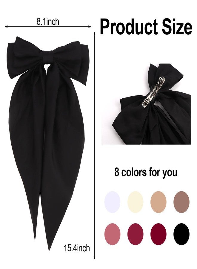AMCAMI 8PCS Large Hair Bow Clips,Silky Satin Hair Bow Barrette,Pink Red Black White Brown Bow for Hair - Image 2