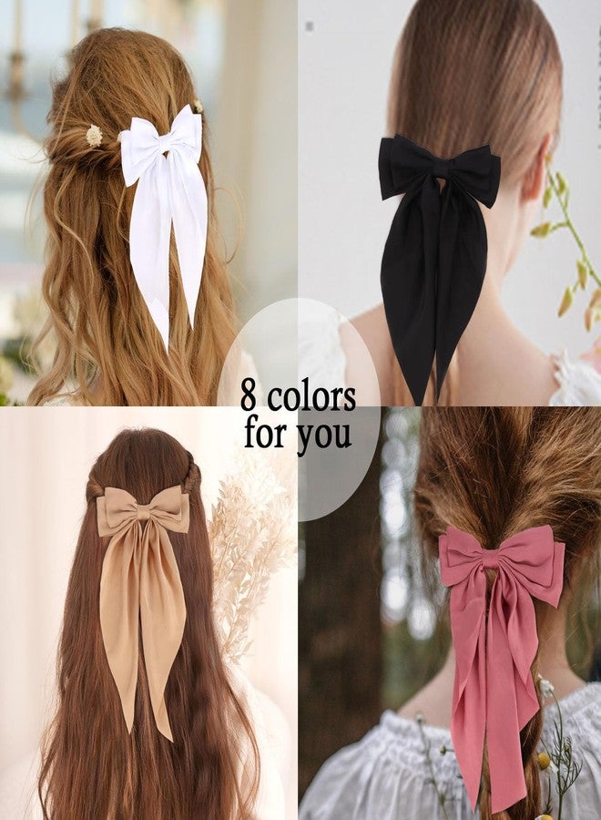AMCAMI 8PCS Large Hair Bow Clips,Silky Satin Hair Bow Barrette,Pink Red Black White Brown Bow for Hair - Image 5