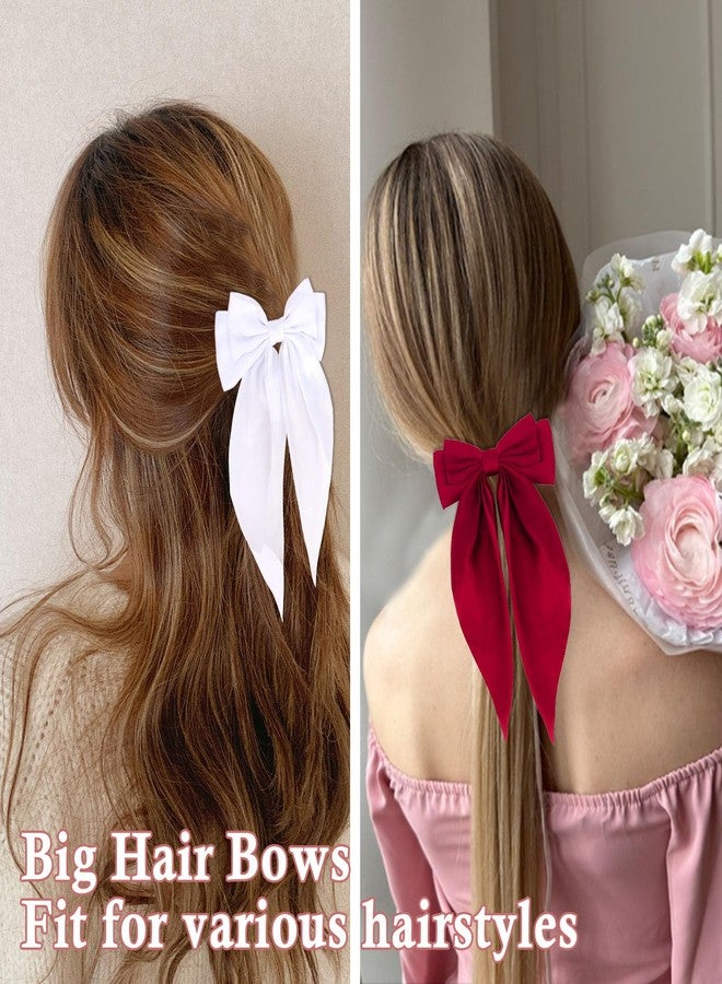 AMCAMI 8PCS Large Hair Bow Clips,Silky Satin Hair Bow Barrette,Pink Red Black White Brown Bow for Hair - Image 4