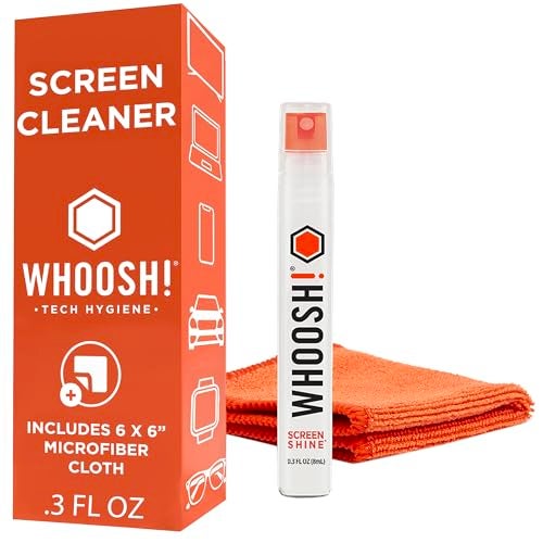 WHOOSH! WHOOSH Screen Shine Pocket 03 fl oz Powerful Computer Screen Cleaner for Car Laptop Phone Eyeglasses StreakFree Screen Cleaner Spray and Wipe Sleek LeakFree Bottle with Microfiber Cloth - Image 1