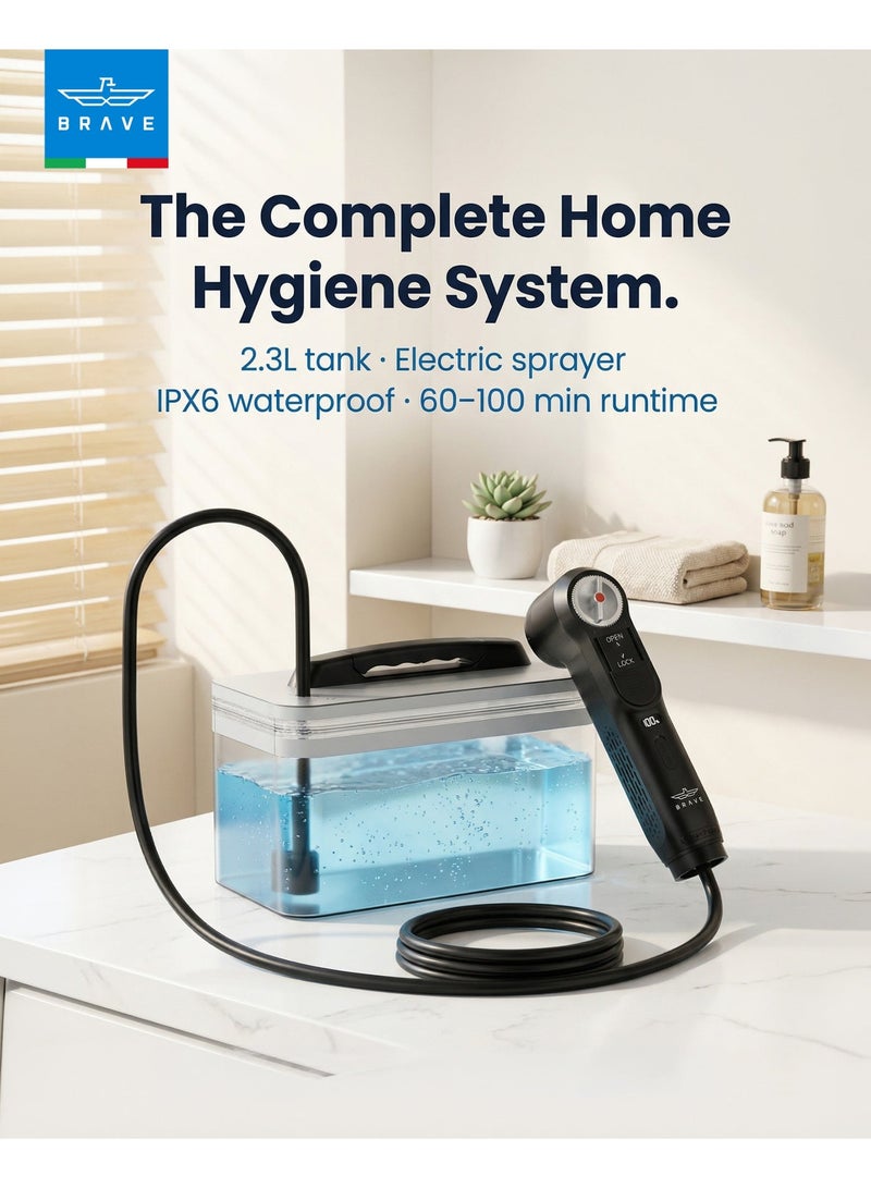 Brave Electric Portable Bidet 2.3L Water Tank, Rechargeable Travel Shattaf Shower Sprayer, Camping Bidet Almusafir, High Pressure Personal Hygiene Washer with Smart LED Display, 2-Speed Water Flow Control, 1.2M Flexible Hose, IPX6 Waterproof Design, 60-100 Minutes Battery Life, Compact Lightweight Portable Shattaf for Camping, Hiking, Outdoor Travel & Personal Care - Image 3