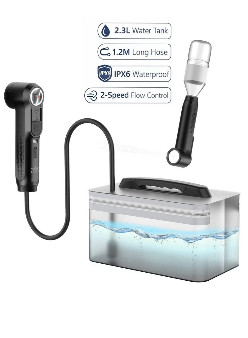 Brave Electric Portable Bidet 2.3L Water Tank, Rechargeable Travel Shattaf Shower Sprayer, Camping Bidet Almusafir, High Pressure Personal Hygiene Washer with Smart LED Display, 2-Speed Water Flow Control, 1.2M Flexible Hose, IPX6 Waterproof Design, 60-100 Minutes Battery Life, Compact Lightweight Portable Shattaf for Camping, Hiking, Outdoor Travel & Personal Care - Image 2