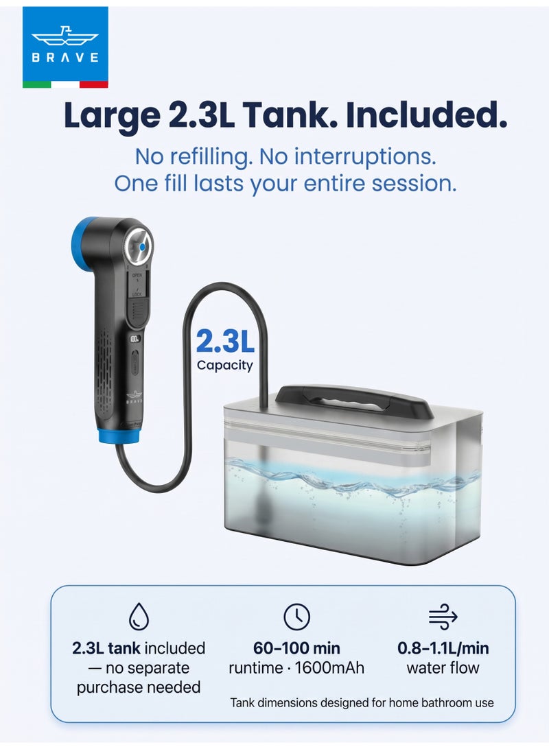 Brave 2.3L Portable Electric Bidet Shattaf | Rechargeable Travel Bidet with High-Pressure Water Spray, 2-Speed Flow Control & Smart LED Display | 1.2M Flexible Hose, IPX6 Waterproof, 60–100 Min Battery Life | Portable Personal Hygiene Washer for Camping, Hiking, Outdoor Travel, Home & Public Restrooms | Compact & Lightweight | Black - Image 2