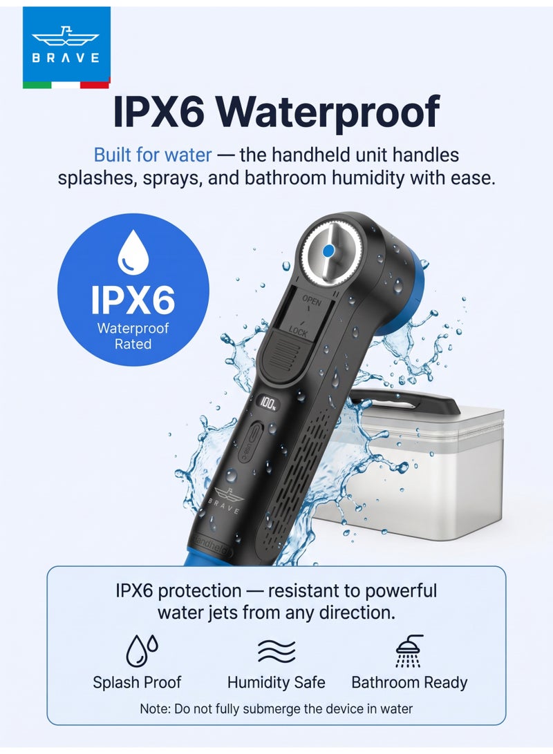 Brave 2.3L Portable Electric Bidet Shattaf | Rechargeable Travel Bidet with High-Pressure Water Spray, 2-Speed Flow Control & Smart LED Display | 1.2M Flexible Hose, IPX6 Waterproof, 60–100 Min Battery Life | Portable Personal Hygiene Washer for Camping, Hiking, Outdoor Travel, Home & Public Restrooms | Compact & Lightweight | Black - Image 5