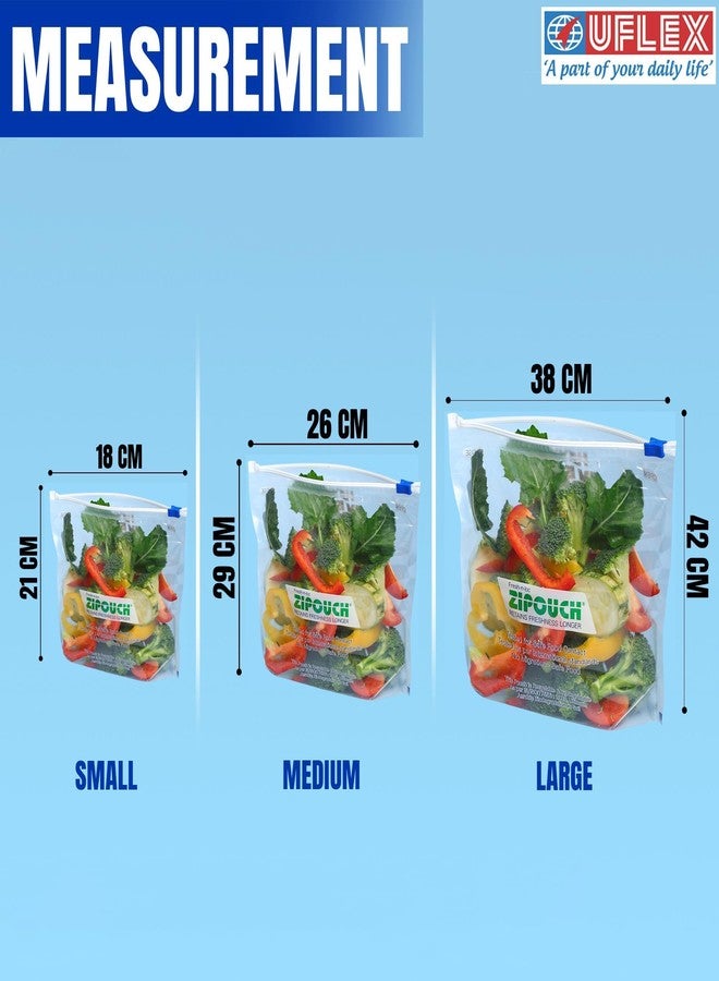 ZIPOUCH Zip Lock Bag with Zipper | Medium Pack of 2 (20 Bags, 28×26 cm) | Ziplock Bags for Fridge & Travel Packing | Zipper Pouch & Zip Lock Covers for Food, Vegetables & Kitchen Storage - Image 2