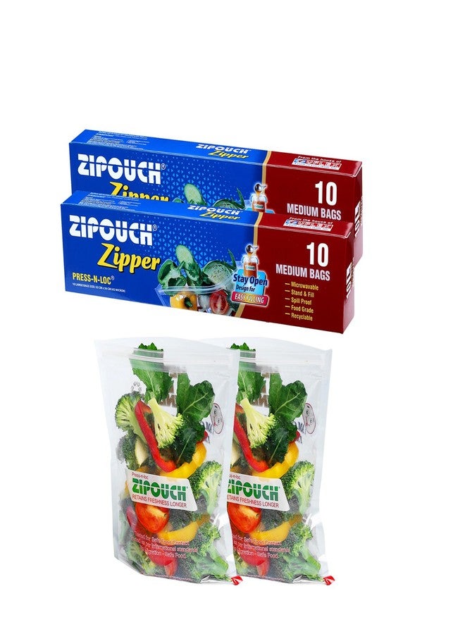 ZIPOUCH Zip Lock Bag with Zipper | Medium Pack of 2 (20 Bags, 28×26 cm) | Ziplock Bags for Fridge & Travel Packing | Zipper Pouch & Zip Lock Covers for Food, Vegetables & Kitchen Storage - Image 1