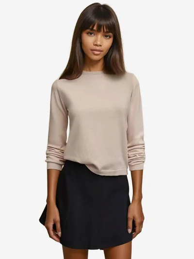 زوبعة كنزة أساسية بياقة مستديرة من مزيج الفيسكوز