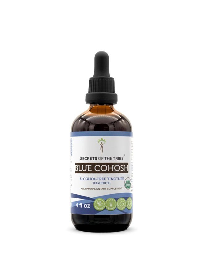 Secrets Of The Tribe Blue Cohosh Alcohol-Free Tincture (Glycerite) 659 mg Responsibly farmed Organic Blue Cohosh (Caulophyllum Thalictroides) Dried Root (4 Fl Oz) Women's Health Supplement - Image 1