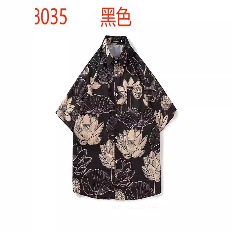 New Japanese-Style Hong Kong Summer Short-Sleeve Shirts For Men And Women, Retro Cool Hawaiian Loose Beach Couple Shirts Trendy - Image 4