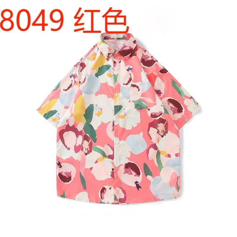 New Japanese-Style Hong Kong Summer Short-Sleeve Shirts For Men And Women, Retro Cool Hawaiian Loose Beach Couple Shirts Trendy - Image 1