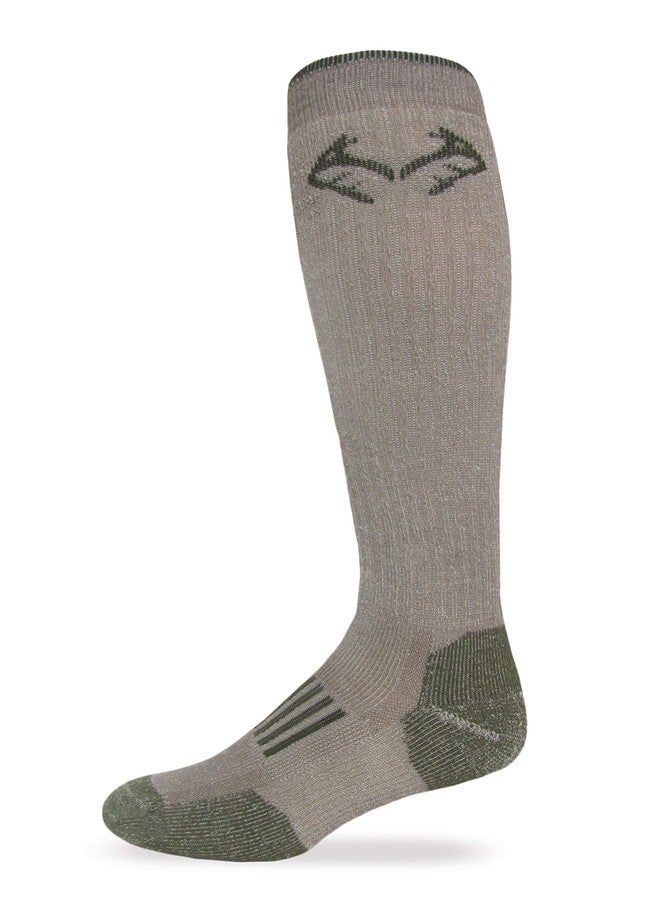 RealTree Heavyweight Merino Wool Tall All Season Boot Socks 1 Pair, Large, Tan/Olive - Image 1