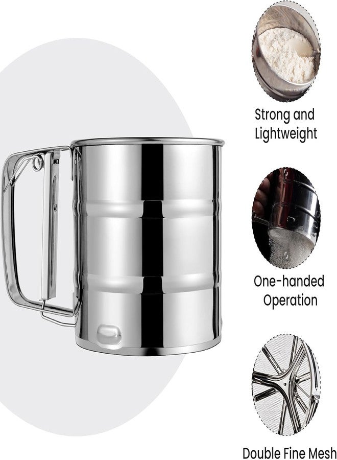 Zipron Flour Sifter, Stainless Steel Sifter for Baking, Double Layer Fine Mesh Baking Sifter, One Hand Press Crank Sifter for Powdered Sugar Shaker Duster, Flour Sieve Sifter for Baking Cakes Zipron - Image 3