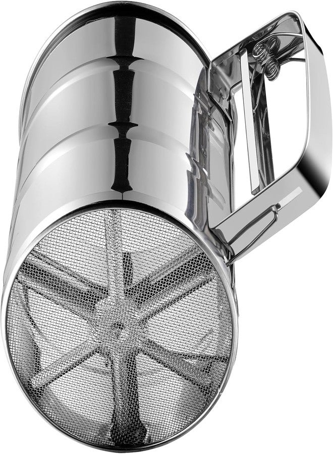 Zipron Flour Sifter, Stainless Steel Sifter for Baking, Double Layer Fine Mesh Baking Sifter, One Hand Press Crank Sifter for Powdered Sugar Shaker Duster, Flour Sieve Sifter for Baking Cakes Zipron - Image 1