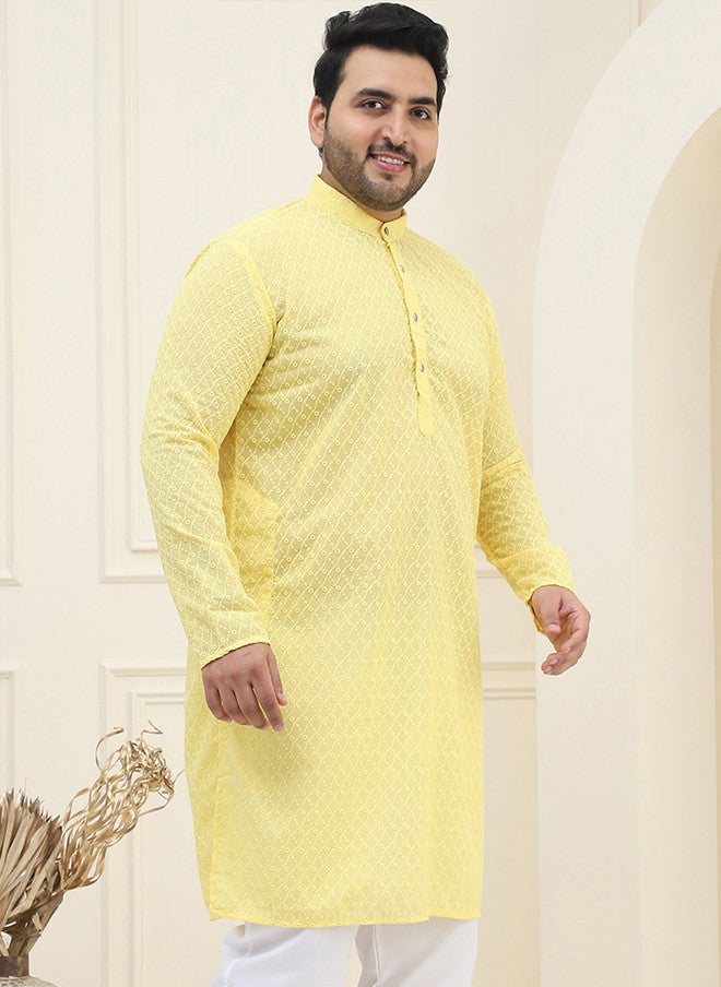 Sojanya قميص كورتا مزخرف بنقوش عرقية صفراء للرجال - Image 4