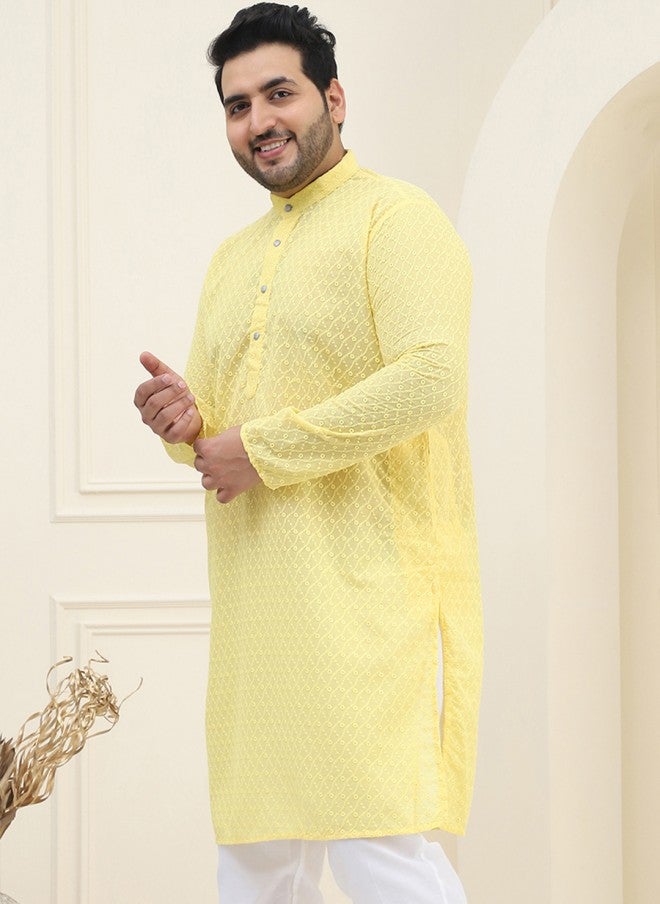 Sojanya قميص كورتا مزخرف بنقوش عرقية صفراء للرجال - Image 5