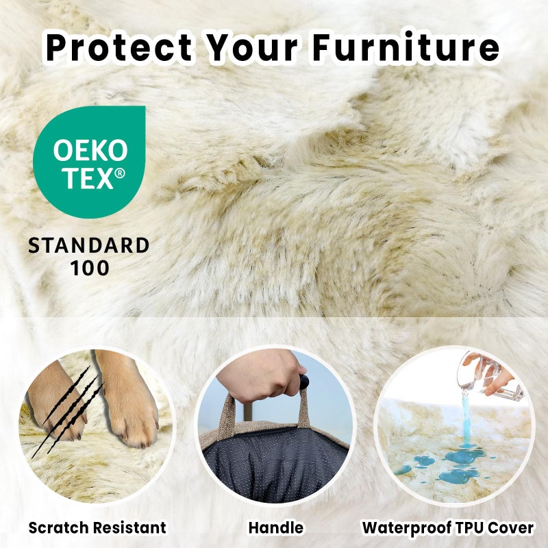 blunique Calming Dog Couch Bed for Medium Dogs/Cats, 35 x 31 inch Waterproof Removable Dog Mat Couch Cover for Furniture Protector, Non-Slip Fluffy blunique Pet Bed for Couch, Sofa - Tie-Dye Khaki - Image 3