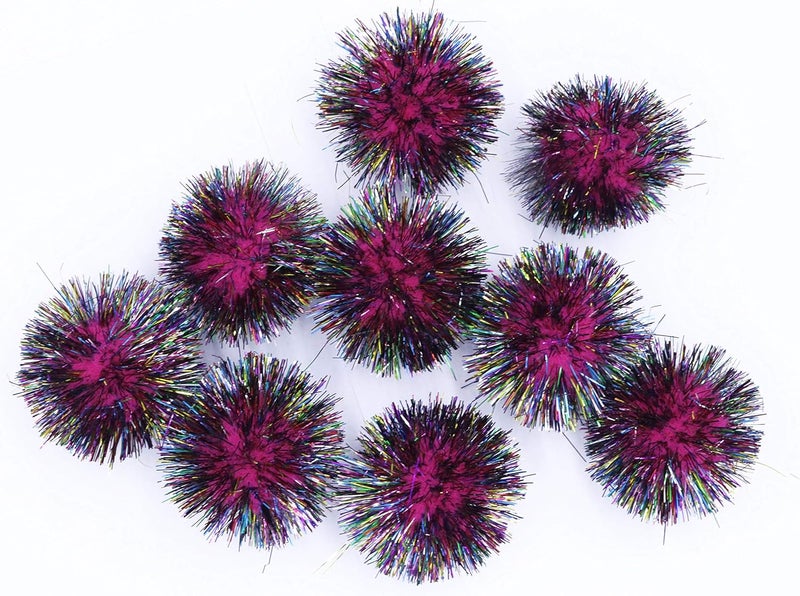 YYCRAFT 30pcs Large Glitter Tinsel Pom Poms Sparkle Balls for DIY Craft,Cat Toys-Rainbow Black/Hot Pink(1.5 Inch) - Image 2