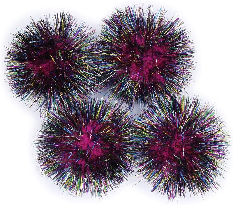 YYCRAFT 30pcs Large Glitter Tinsel Pom Poms Sparkle Balls for DIY Craft,Cat Toys-Rainbow Black/Hot Pink(1.5 Inch) - Image 1
