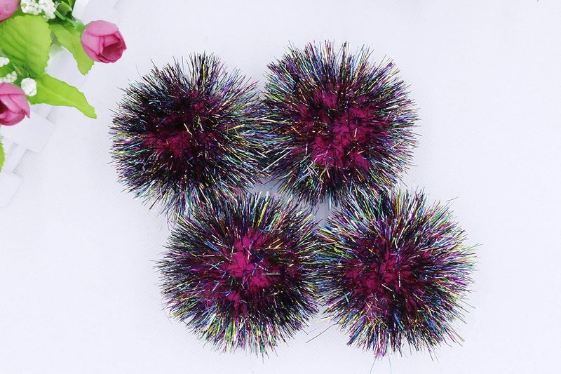 YYCRAFT 30pcs Large Glitter Tinsel Pom Poms Sparkle Balls for DIY Craft,Cat Toys-Rainbow Black/Hot Pink(1.5 Inch) - Image 3