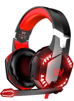 G2000 Gaming Headset, Surround Stereo Gaming Headphones with Noise Cancelling Mic, LED Light & Soft Memory Earmuffs, Works with Xbox One, PS4, Nintendo Switch, PC Mac Computer Games - Red