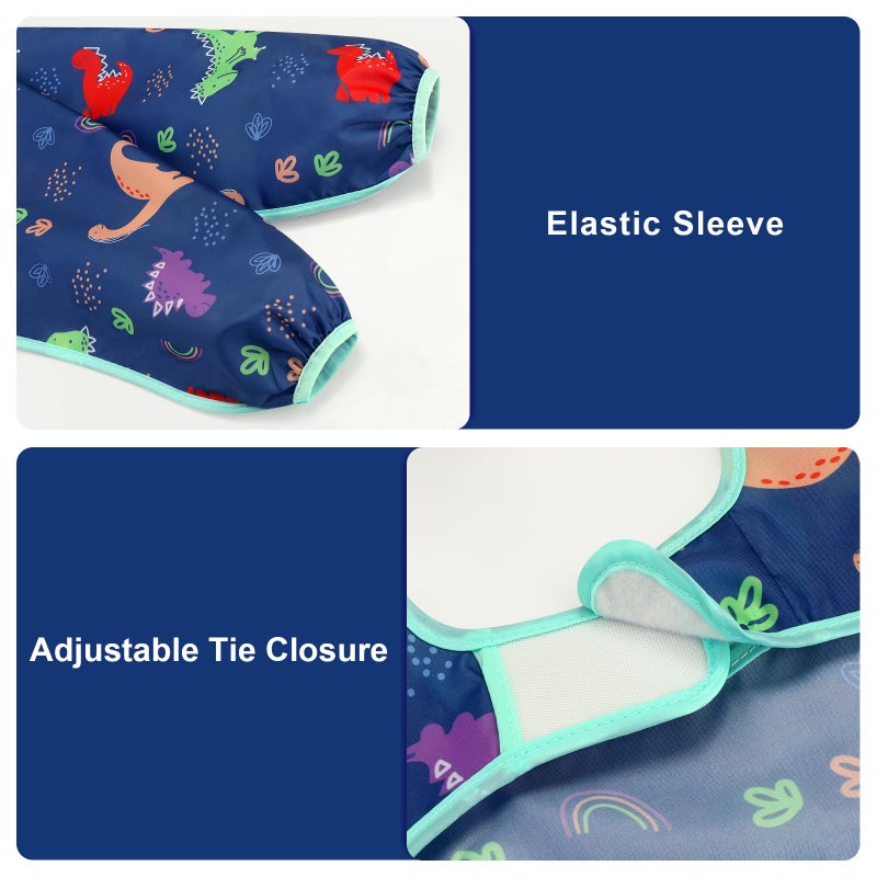 Accmor 4 Pack Long Sleeve Bibs, Baby Smock Waterproof Sleeved Bib Smock for Baby Toddler 6-24 Months - Image 2