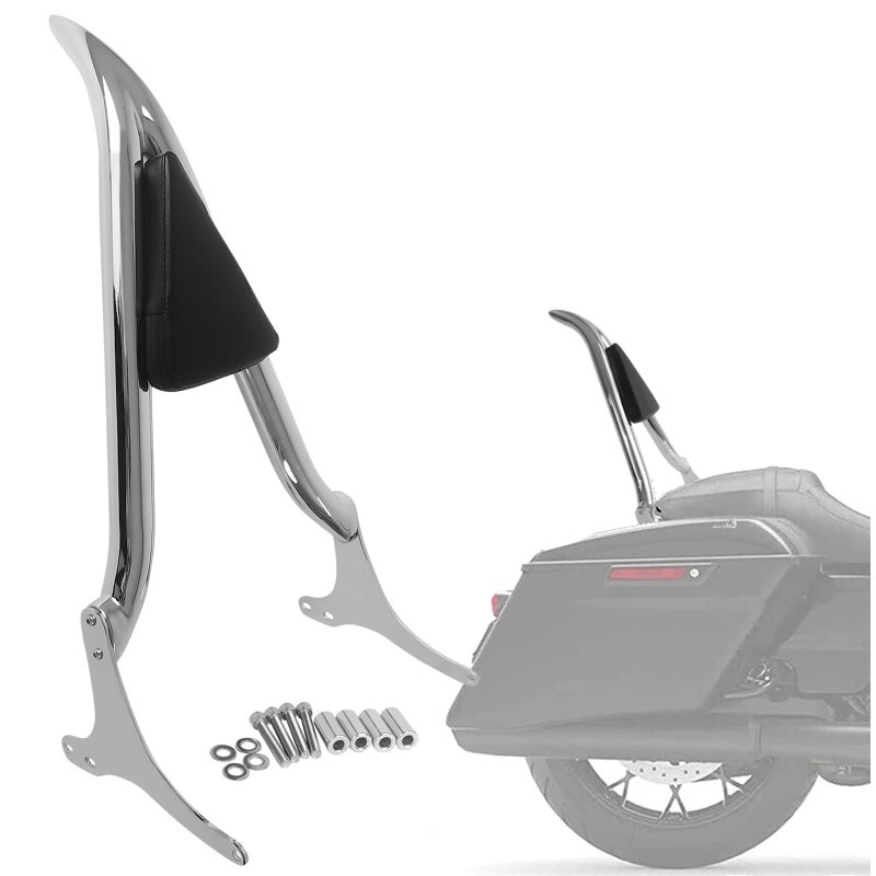 26 Chrome Sissy Bar Passenger Backrest Rear Pad Compatible for Harley Davidson Touring 9708 Road King Electra Glide Street Glide FLHR FLHX FLHT FLTR Dont Required Docking Hardware