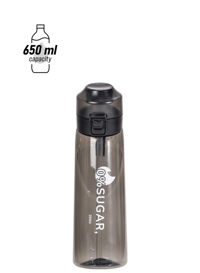 BLUE CORAL 650ML Water Bottle Scent Up Tritan Water Cup Flavored Flip Lid Carry Strap Zero Sugar Gym Fitness Camping Outdoor Sports Fitness Air up Fragrance Bottle, Black  - Image 1