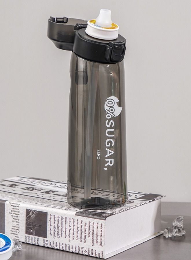 BLUE CORAL 650ML Water Bottle Scent Up Tritan Water Cup Flavored Flip Lid Carry Strap Zero Sugar Gym Fitness Camping Outdoor Sports Fitness Air up Fragrance Bottle, Black  - Image 2